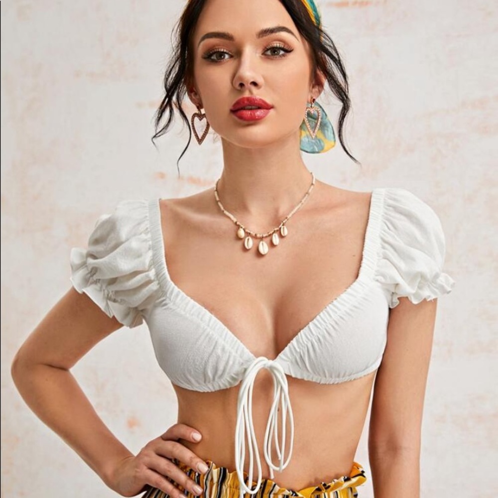 Shein Cuff Tie Front Top